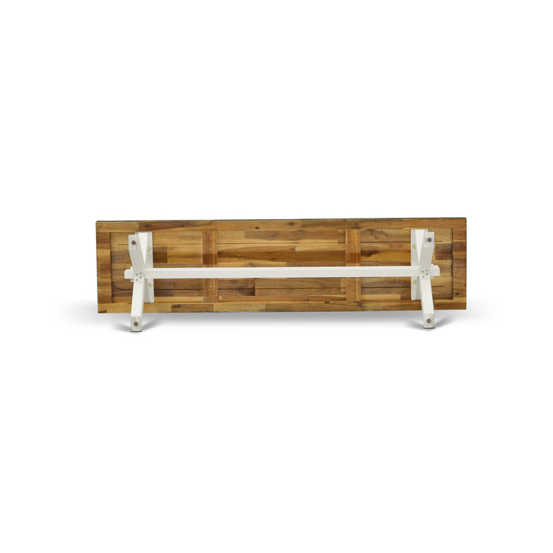 Ensemble de salle à manger 3 pièces comprenant une table de salle à manger rectangulaire avec pieds en X et 2 bancs de table de cuisine, lin blanc