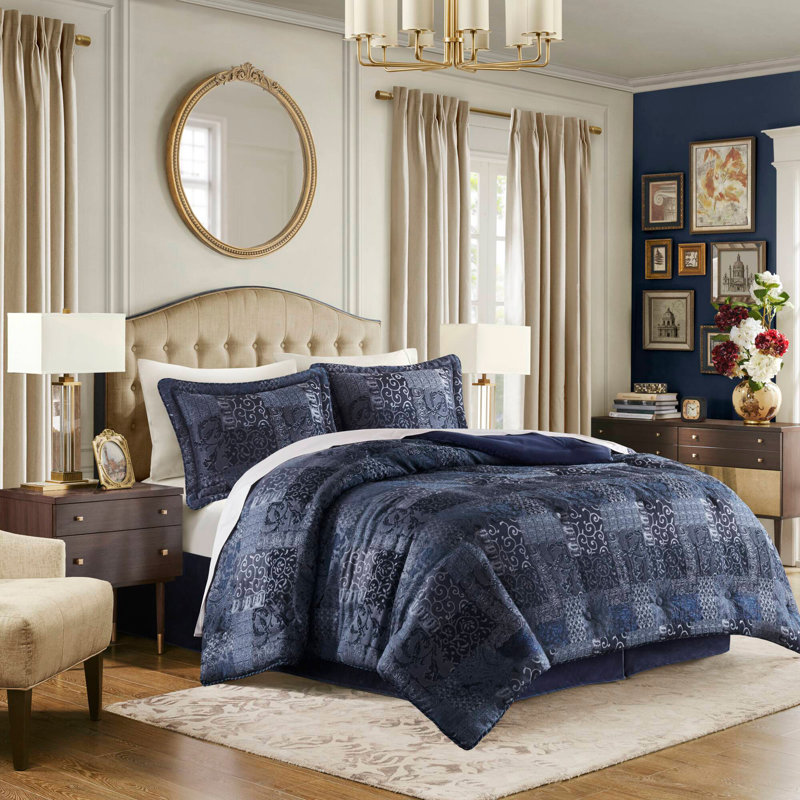 4 PCS King Comforter Set Navy, King Comforter