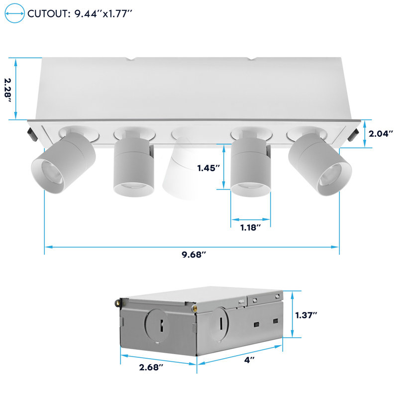 Projecteur encastré à 5 têtes DEL LUXRITE, 5CCT, CRI90, 15W, 1000LM, tête réglable à 355 ° et inclinaison à 80 °, à intensité variable, homologué ETL