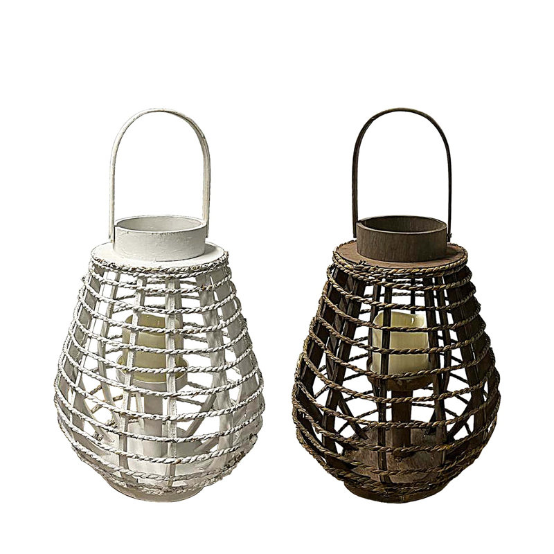 Lanterne décorative en bambou tissée à la main avec bougie DEL - hauteur 14,2 po
