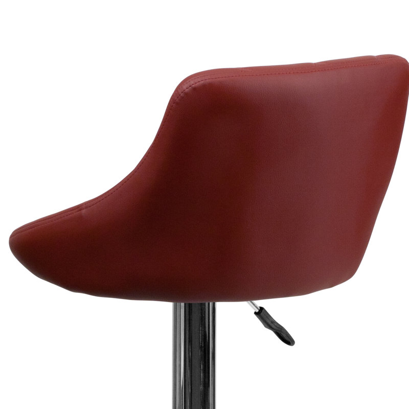 Occoquan Vinyl Bucket Seat Adjustable Height Barstool with Diamond Pattern Back, Burgundy