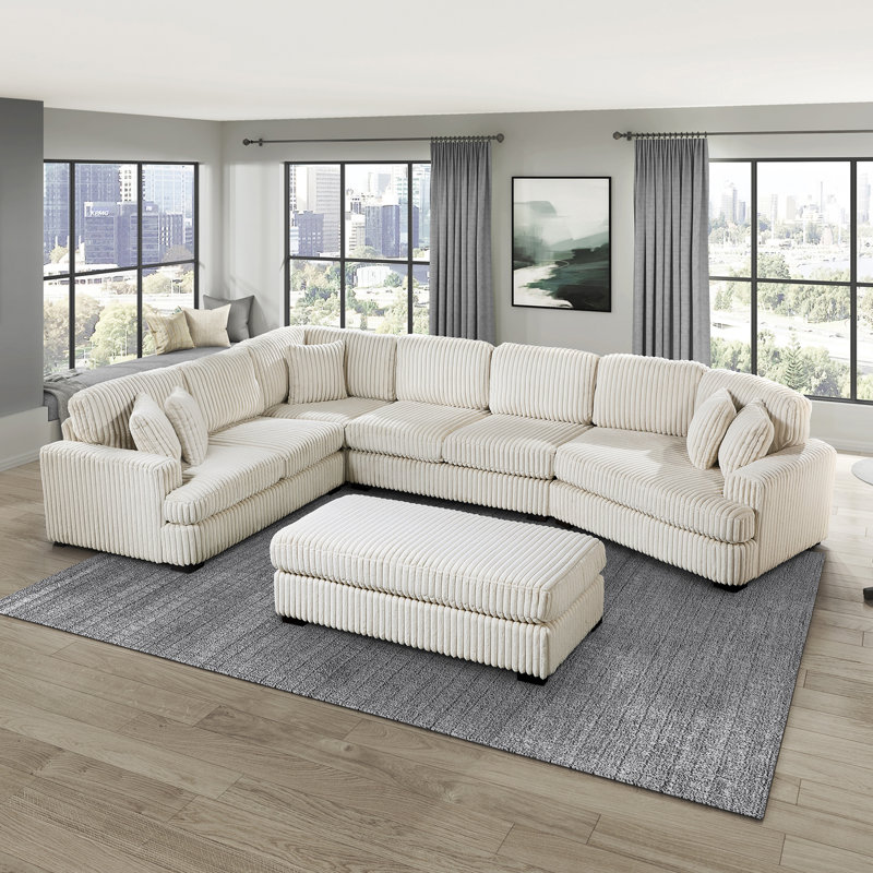 Canapé modulaire avec repose-pieds 156 po Showstead - Canapé modulaire avec repose-pieds Corduroy, Velours côtelé beige
