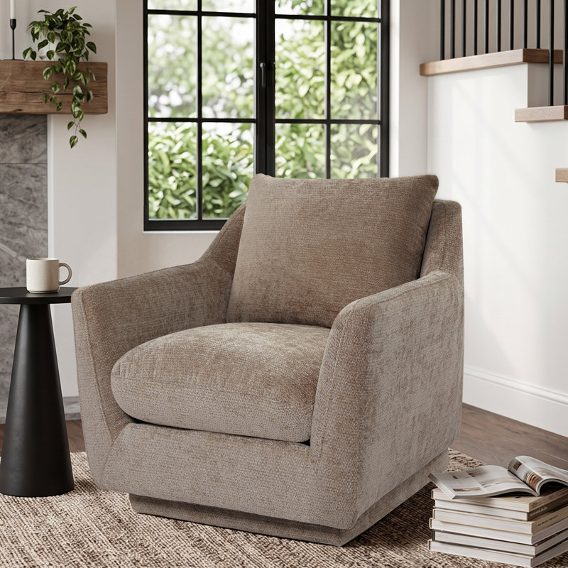 Fauteuil d'appoint rembourré en chenille entièrement pivotant à 360 °, Brown