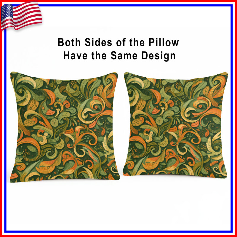 Intricate Leaf Swirl Pattern Double Sided Throw Pillows, 16 x 16 inches