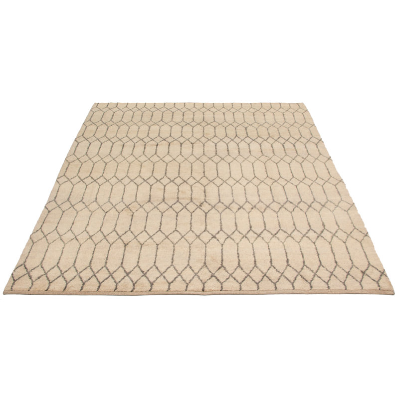 Tapis unique en laine noué à la main style Oushak des années 2010 de 8 pi 5 po x 9 pi 10 po beige Theodora