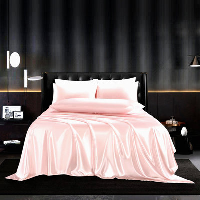 Silk Bliss Twin Sheet Set - Blush Pink Comforter Bedding with Deep Pocket Fitted Sheet, Envelope Closure Pillowcases - 4 Piece Twin Size Sheets