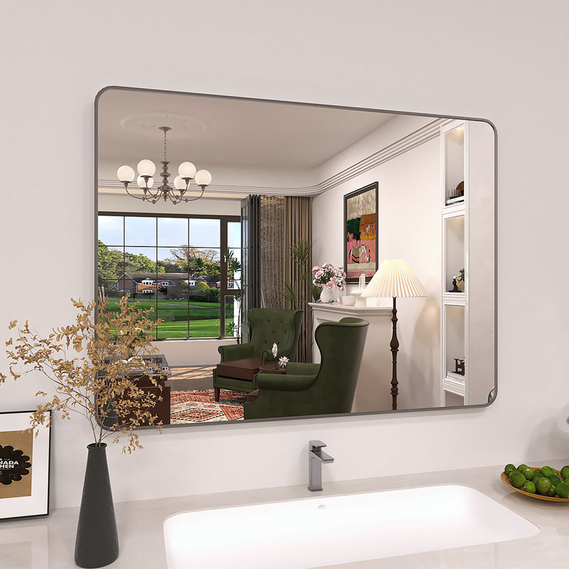 Miroir de salle de bain mural Lucha, 48 po x 36 po, Gris