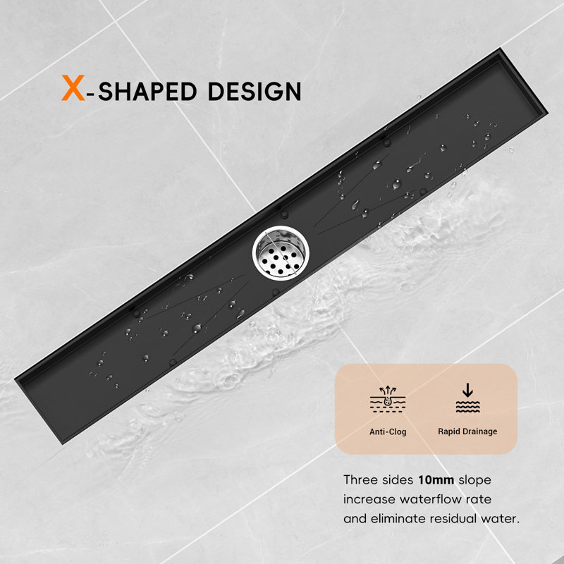24 Inch Linear Shower Drain With Tile-In Pattern Grate, Matte Black