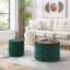 Ensemble de 2 repose-pieds ronds en chenille avec rangement, équipé d'un petit tabouret en forme de tambour, d'un espace de rangement et d'un panneau de bureau en panneau de fibres à densité moyenne (vert foncé 23,62 po x 23,62 po x 16,53 po)-404054448