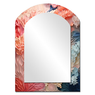 Pink And White Coastal Coral Collage - Corals Asymmetrical Decorative Wall Mirror, Pink Arch Large Mirror, Printed Metal Art