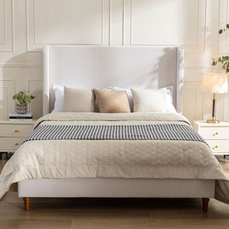 Grand lit tapissier Harper, Toile ivoire, Grand lit