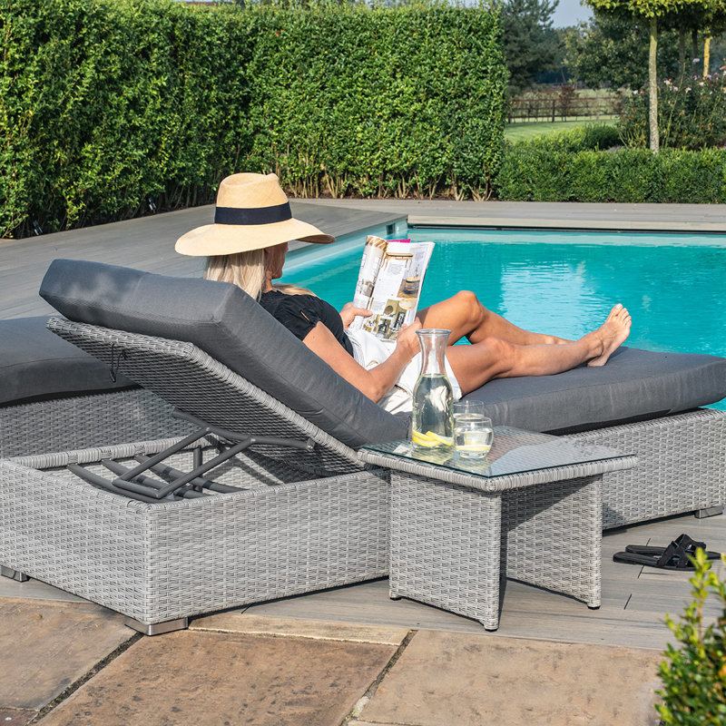 Damne 195cm Long Reclining Single Chaise with Cushions and Table