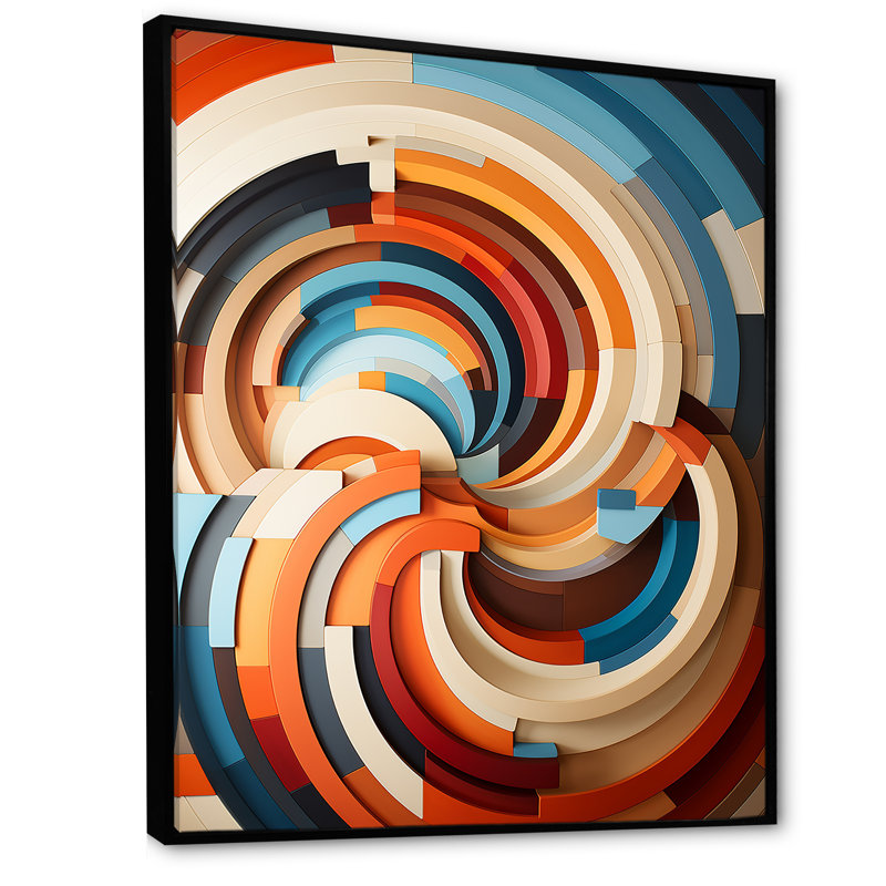 «Echoing Ellipse Beige», art mural géométrique, Cadre flottant noir, H 40 po x l 30 po x P 1,5 po