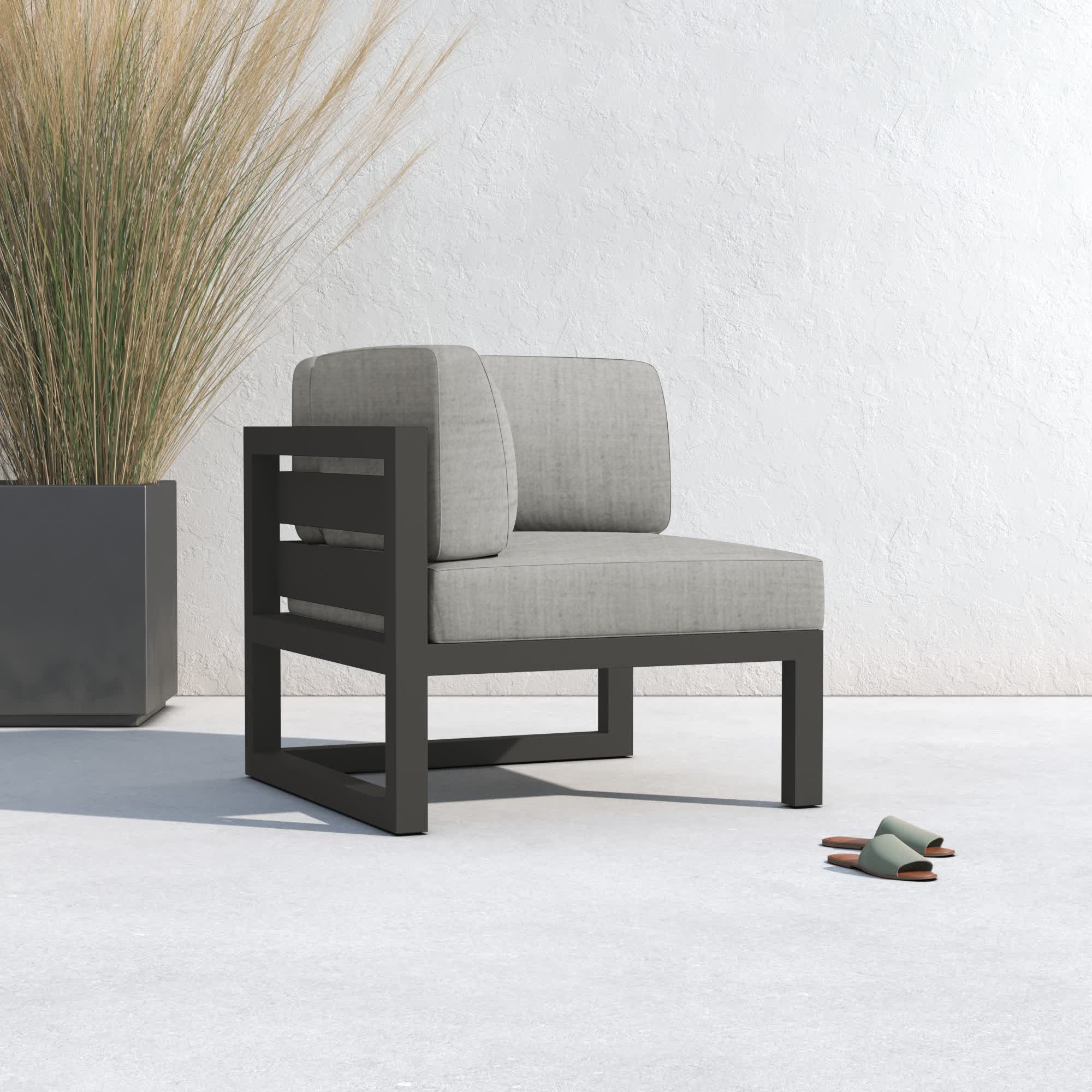 Smith Outdoor Corner Chair with Sunbrella Cushions, Cast Silver, Slate