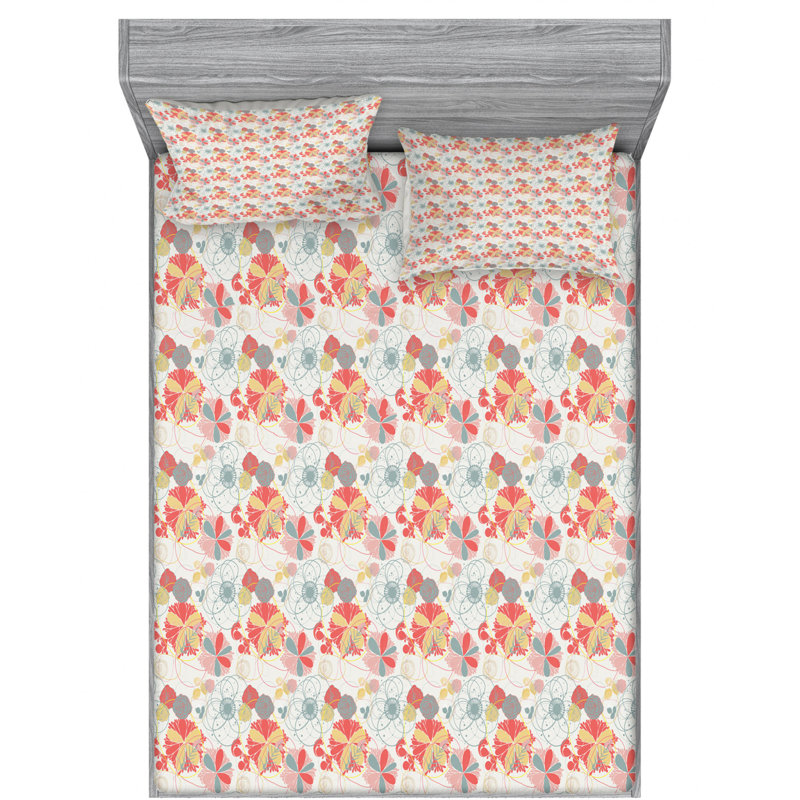 Microfiber Floral Sheet Set, Queen Sheet Set with Fitted Sheet