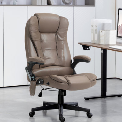Fauteuil de bureau avec chaleur et massage vibrant à 6 points, brun foncé - inclinable, rembourré, massage par fatigue, dossier, réglable