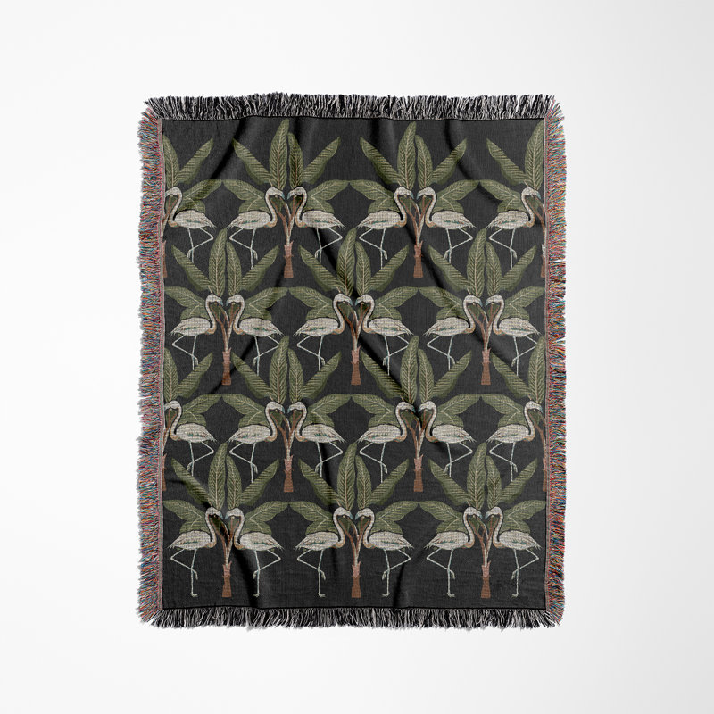 Jeté en mélange de coton Fargo Flamingo, L 70 po x l 50 po, Noir / vert / blanc cassé