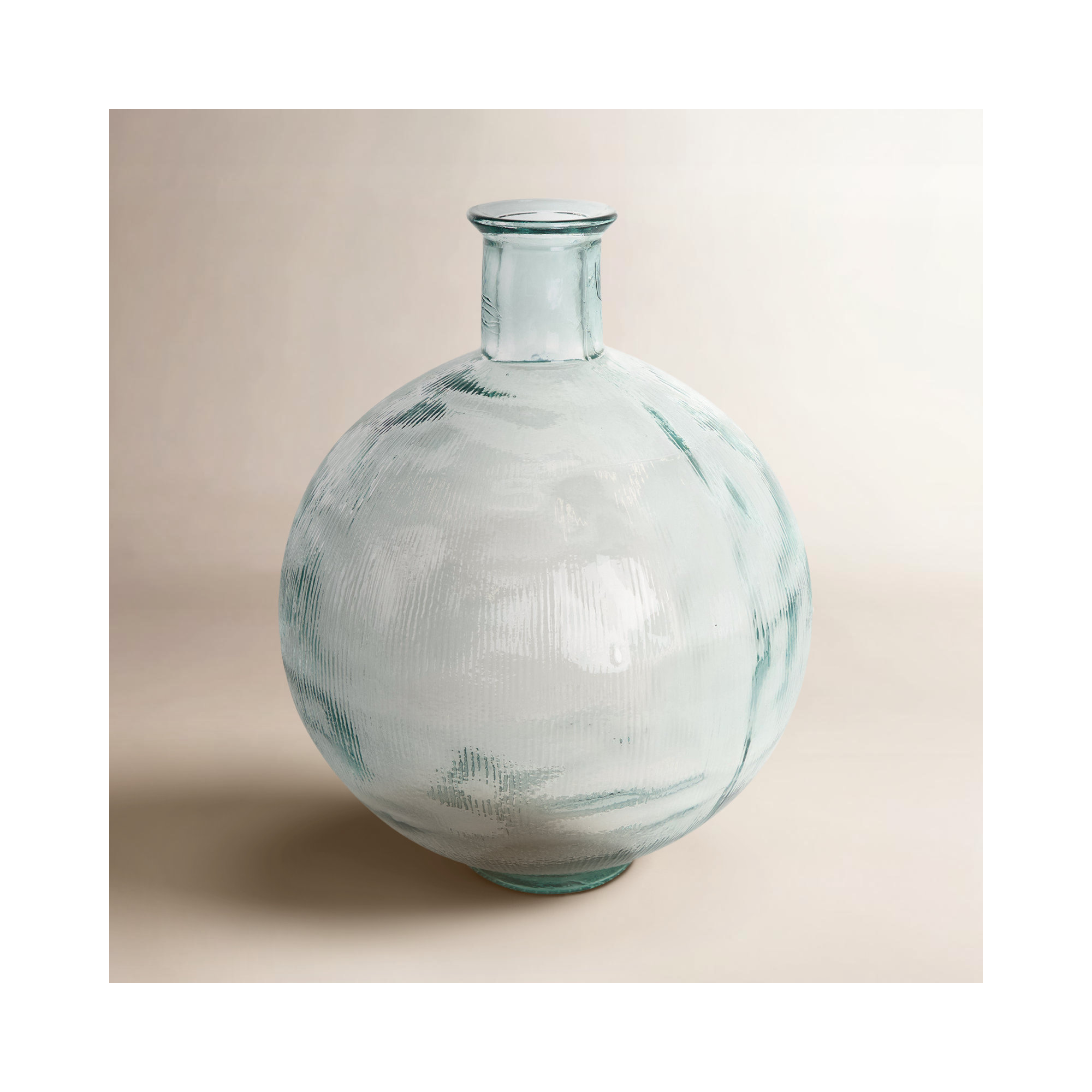 Recycled Glass Handmade Ribbed Spanish Bottle Decorative Vase, Clear