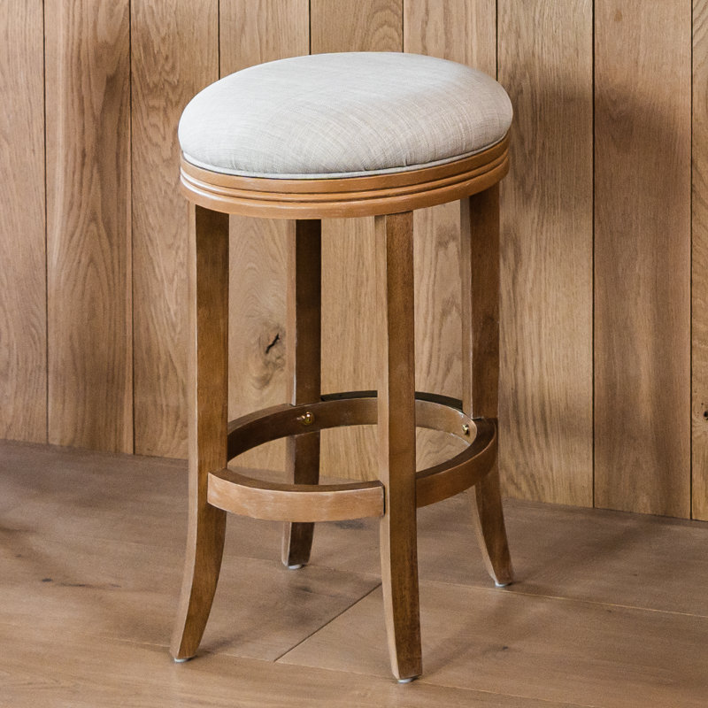 Maven Lane Eva Stool with Fabric Upholstery, Weathered Oak, Counter Stool (26" Seat Height)