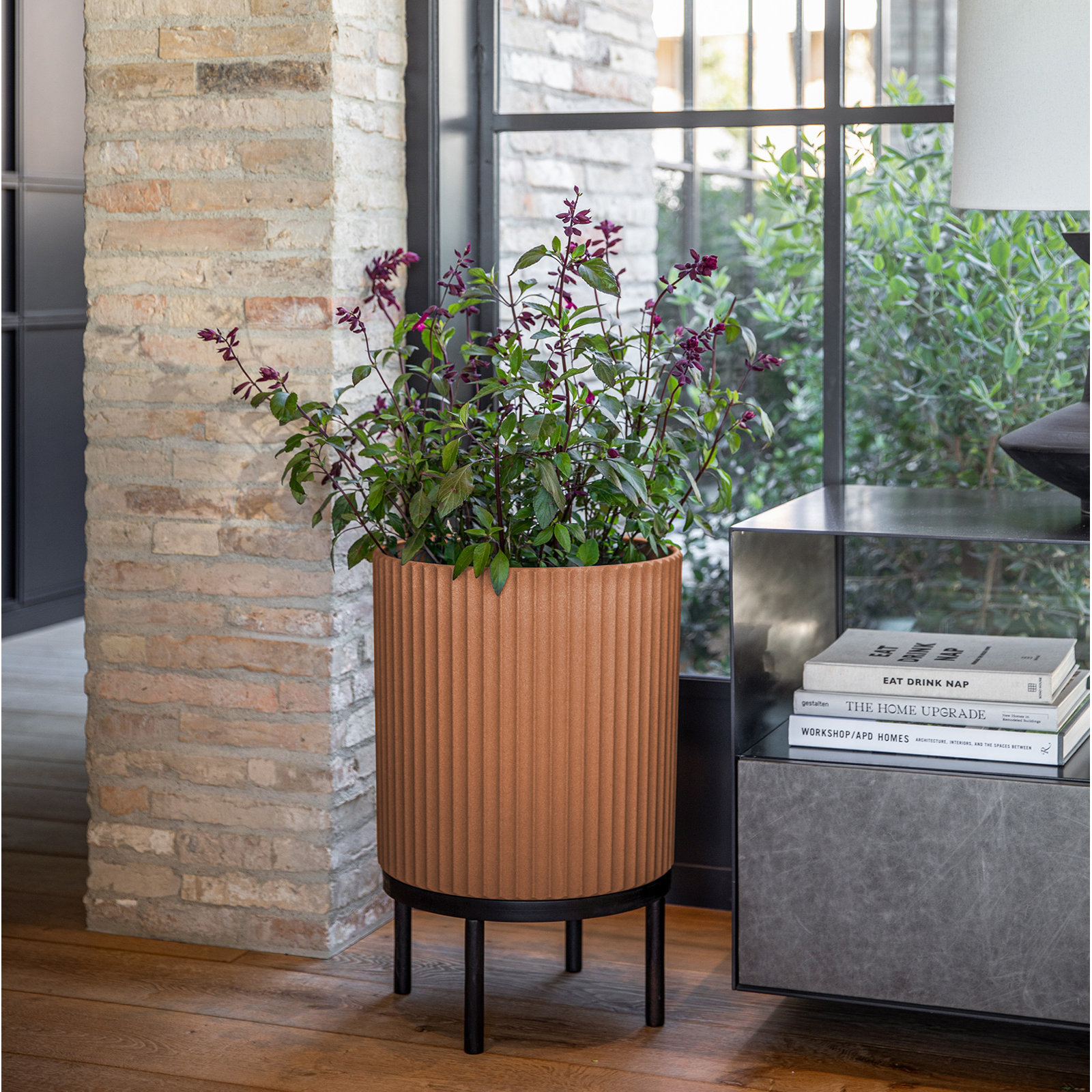 Demi Pot Planter, 1, 22" H x 14.75" W x 14.75" D, Terracotta/Black