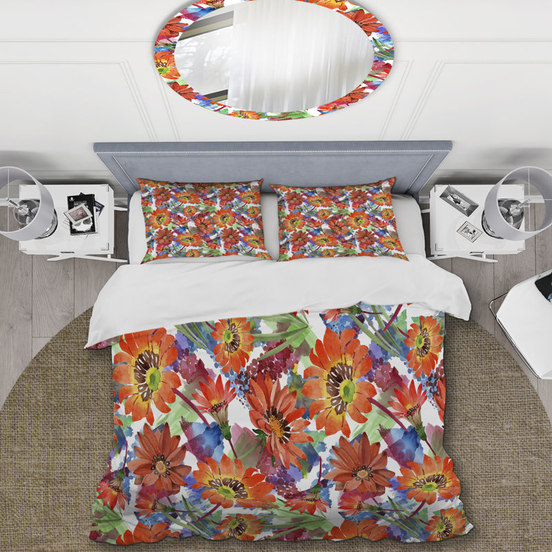 Ensemble de housse de couette orange en microfibre orange Gazania Flowers, Housse de couette pour grand lit et 2 taies décor