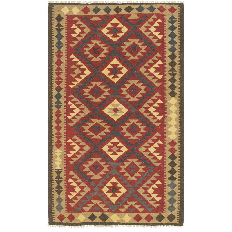 Tapis de zone en laine 5 pi x 8 pi 6 po one-of-kind à la main noué la bourgogne Lorain