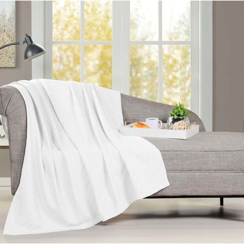 Jeté léger en coton tissé à motif jacquard Milan, Jeté, Blanc
