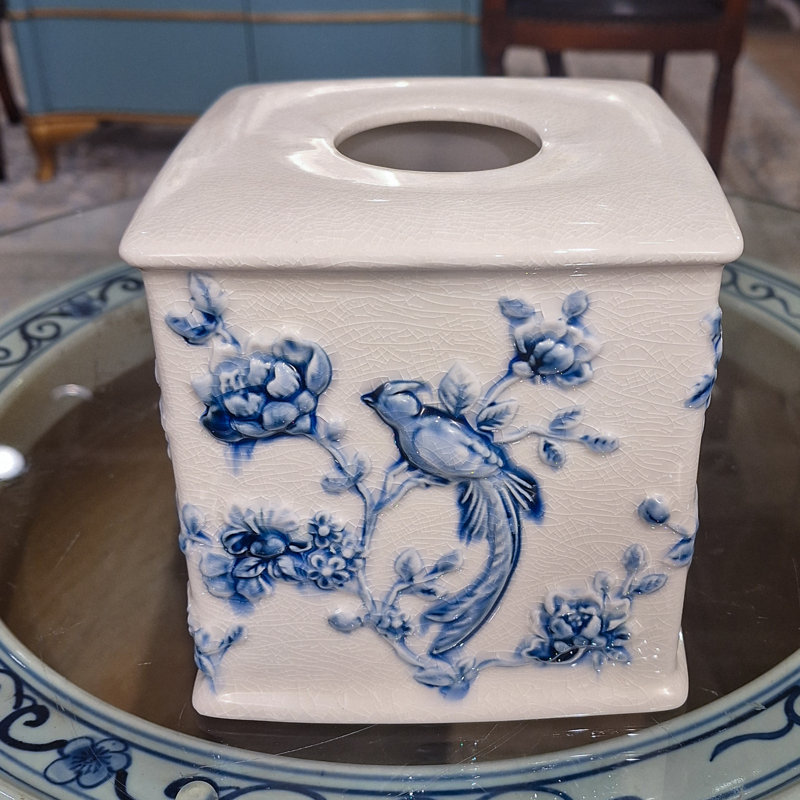 Tissue Box Cover, Blue/White