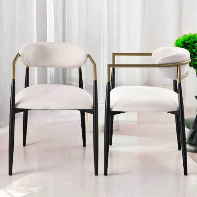 Of 2 Chairs - Beige Linen  Black Finish, Marble Table Top, Metal Frame, Comfortable Padded Seat Back, 19" Width/depth, Astounding 2pcs Side Upholster