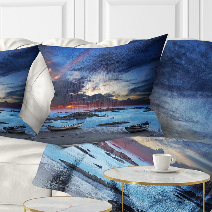 Coussin imprimé bateaux asiatiques, 18 po x 18 po, Coussin décoratif