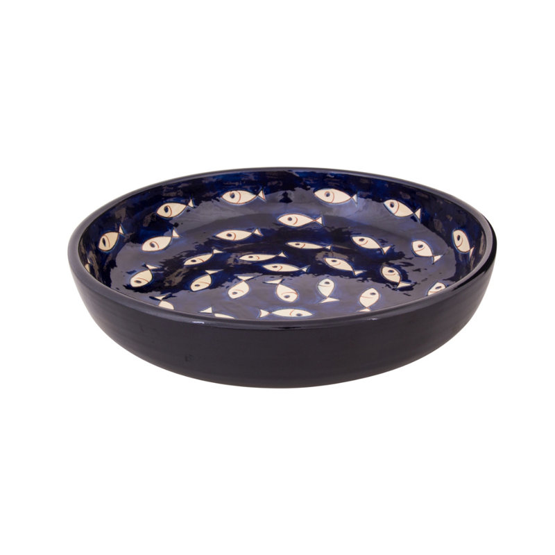 August Grove Mirano Ceramic Salad Bowl, Blue/White