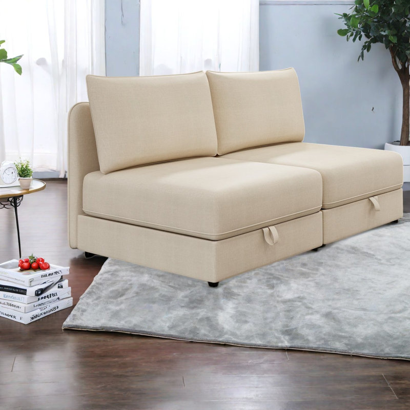 Canapés d'angle modulaires avec rangement, canapé-lit 2 places en tissu, style moderne et compact pour la maison