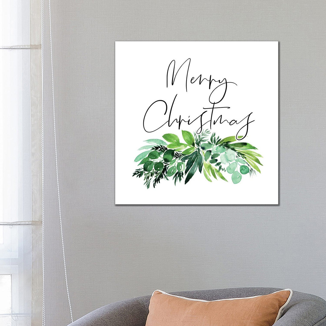 Greenery Frohe Weihnachten von Blursbyai - Galerie- Giclée auf Leinwand