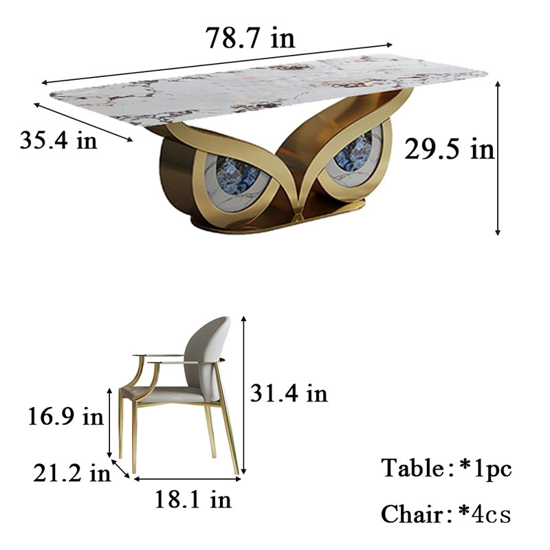 Ensemble de salle à manger Creative Rock Plate, H 29,5 po x L 78,7 po x l 35,4 po, Gris