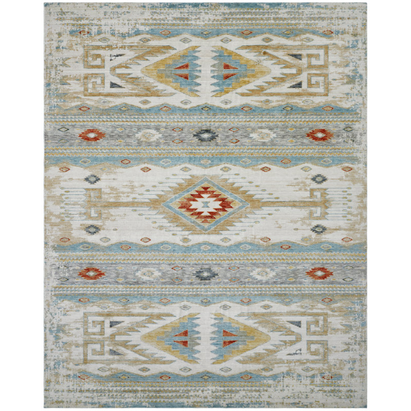 Sundance Mesa Weathered Ivory Teal Wool Hand Crafted Area Rug, Rectangle 12' x 15'