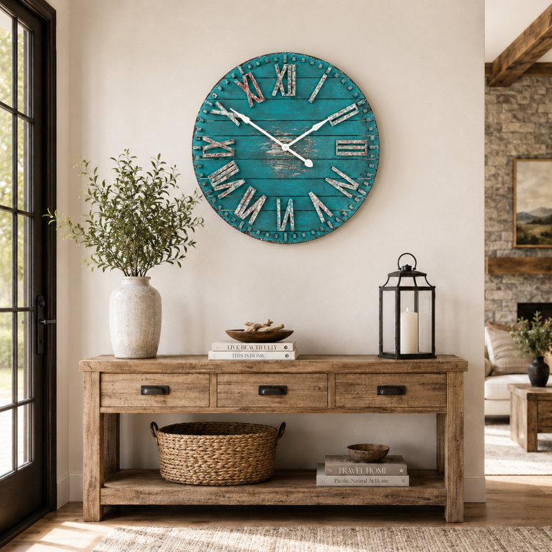 Marina Turquoise Wood Wall Clock