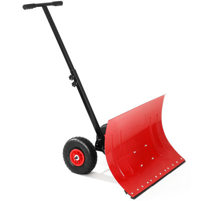 43" Wheeled Snow Shovel – 29" Carbon Steel Blade, Adjustable Handle & Angle for Driveways