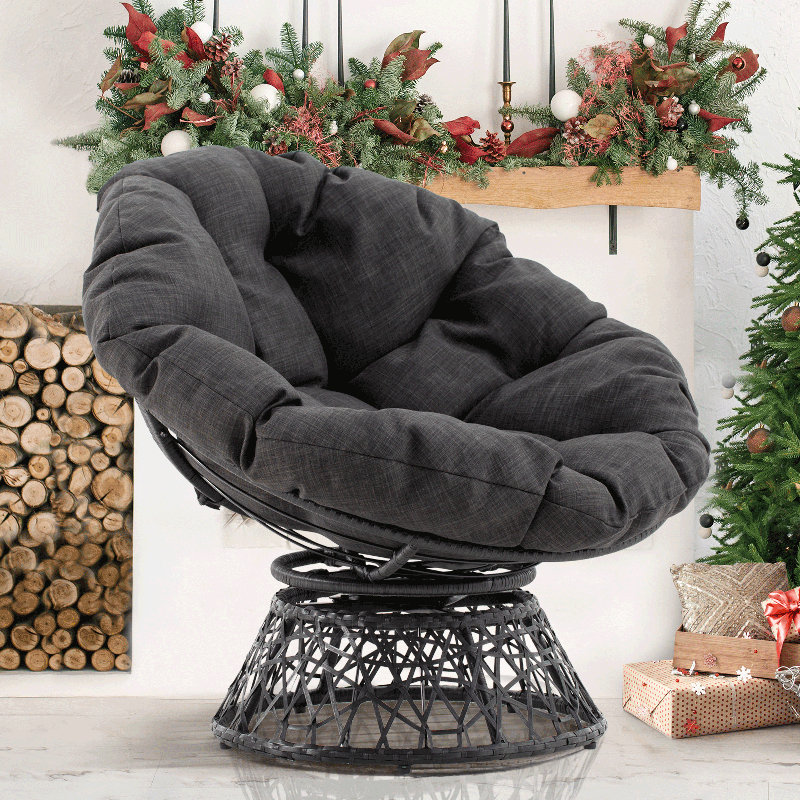Ariyelle Swivel Papasan Accent Chair with Extra Thick Cushion for Ultimate Comfort, 30.3'' H X 37.4'' W X 19.9'' D, Black