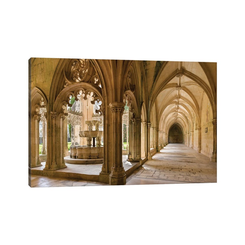 The Fountain And Water Basin In The Claustro Real, Royal Cloister. Monastery Of Batalha, Portugal by Martin Zwick - Wrapped Canvas Gallery-Wrapped Canvas Giclée