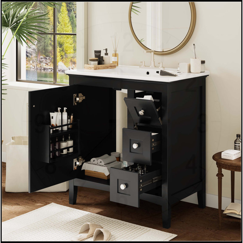 Meuble-lavabo 30 po avec lavabo en céramique, Noir