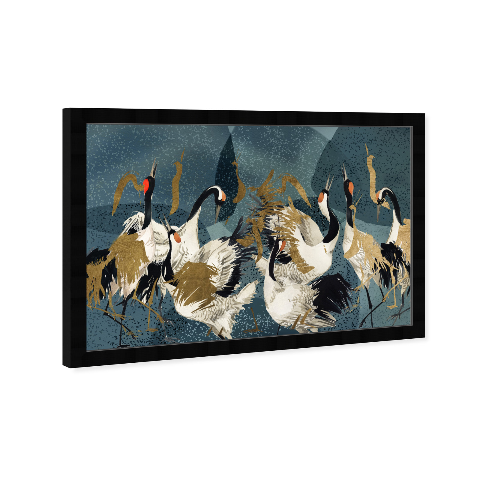 "Crane Love" by Oliver Gal Acrylic Painting Print with Mounting Hardware , 22" H x 32" W, Black Framed