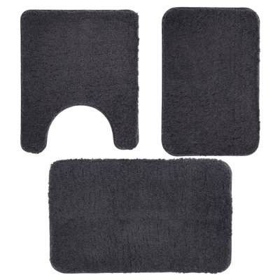 Ensemble de tapis de salle de bain en microfibre 3 pièces, tapis de bain absorbant antidérapant avec tapis de toilette en U, gris foncé