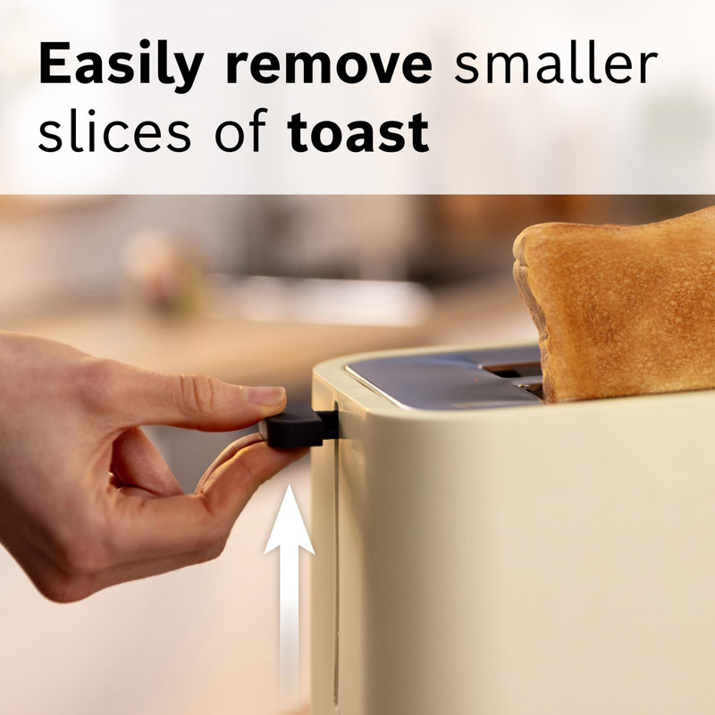 Compact 2-Slice Toaster With Reheat/Defrost, Foldable Bun Warmer, Auto Shut-Off, High Lift And Crumb Tray, Cream