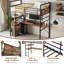 Lit mezzanine en métal peu encombrant avec bureau en L et 2 tablettes ouvertes, structure simple, barrière de sécurité haute sécurité-1586003181