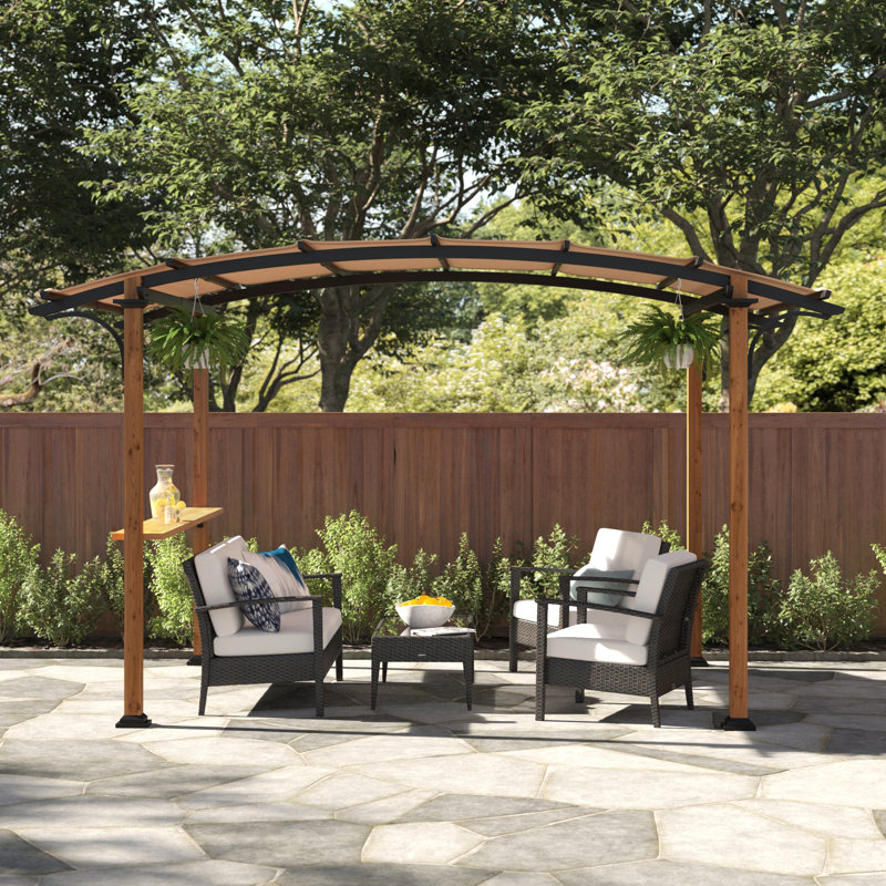 Sunjoy Outdoor Pergola 8.5 x 13 ft. Steel Arched Pergola with Tan Weather-Resistant Fabric Canopy for Patio, Backyard, Garden Activities