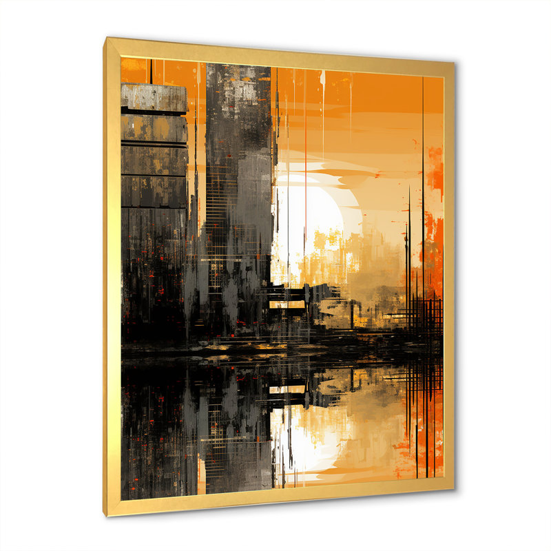 «Abstract Cityscape Sunset», reproduction d'art murale abstraite, Encadrement doré, H 32 po x l 24 po x P 1 po