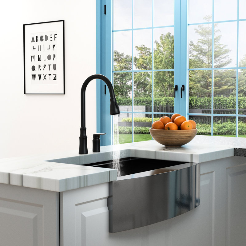 Kitchen Sink Faucet, Separate Handle, Matte Black Look, Single Operation For One Water Adjustment, 360 Rotating Pull-Down With Retractable Spray Nozzle, Ceramic Cartridge High Seal Performance, And