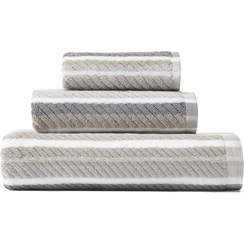 3-Piece Cotton Towel Set (Bath/Hand/Washcloth) - OEKO-TEX Certified, Absorbent & Fade-Resistant