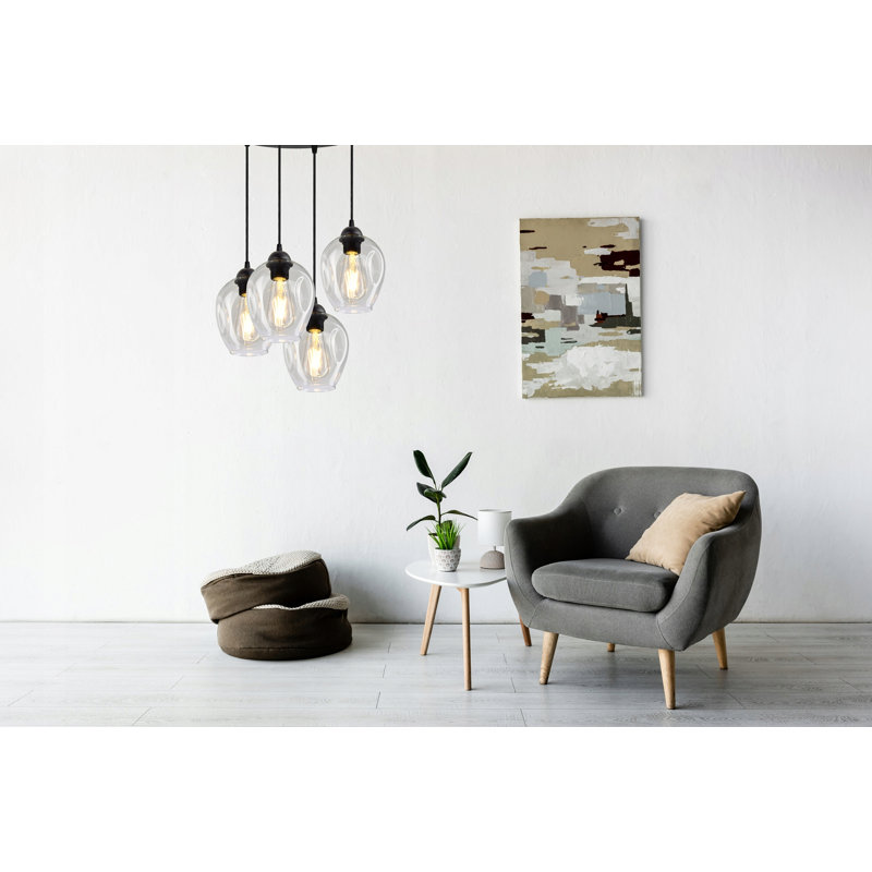Thame 4 - Light Black Cluster Pendant, Transparent
