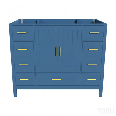 Base de meuble-lavabo 42 po avec 2 portes doubles à fermeture douce et 9 tiroirs lisses avec glissières (bleu)